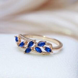 NEW Rose Gold Pave Blue Crystal Leaf Ring